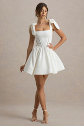 Mochi | White Skater Mini Dress With Bow Straps