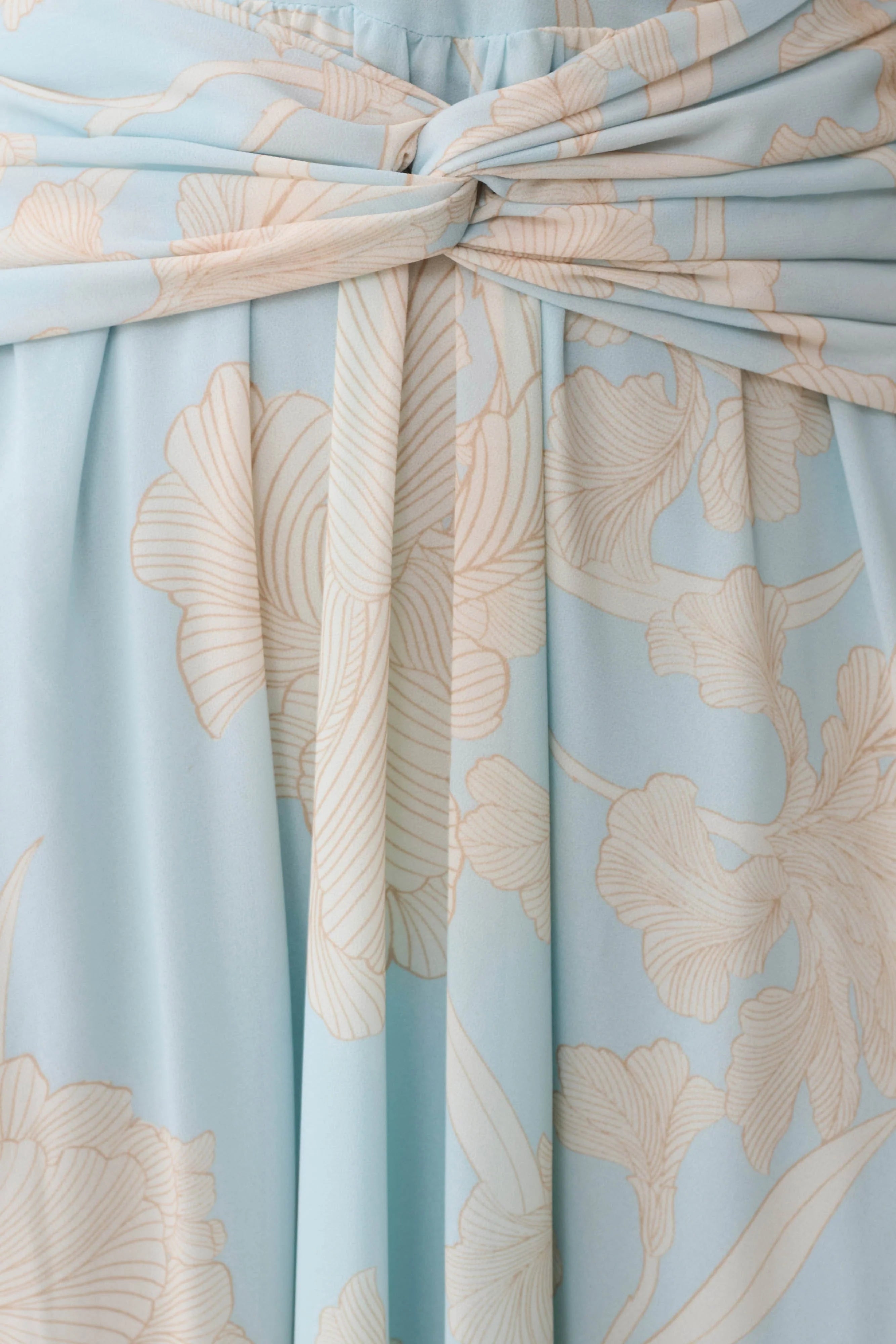 Cyra Plunge Chiffon Midi Dress - Blue Floral Print