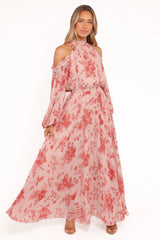 Hilary Pleated Maxi Dress - Red Floral