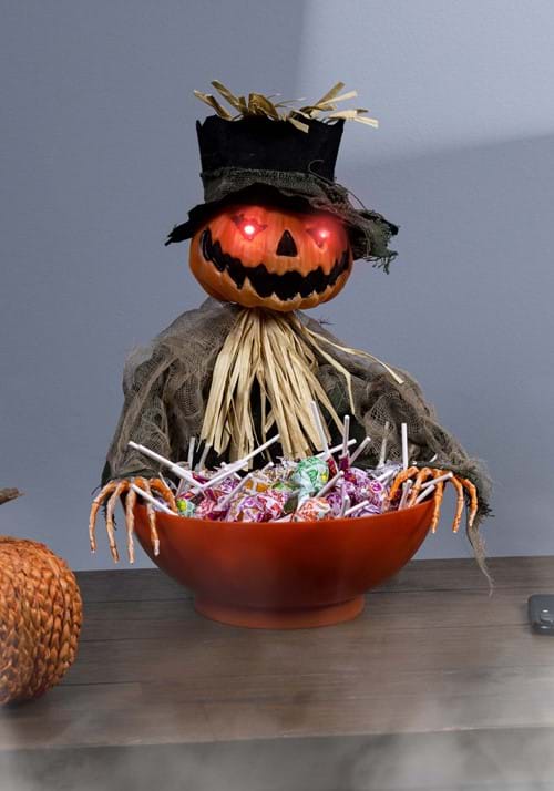 9-Inch Candy Bowl with Animated Pumpkin Scarecrow Decoration