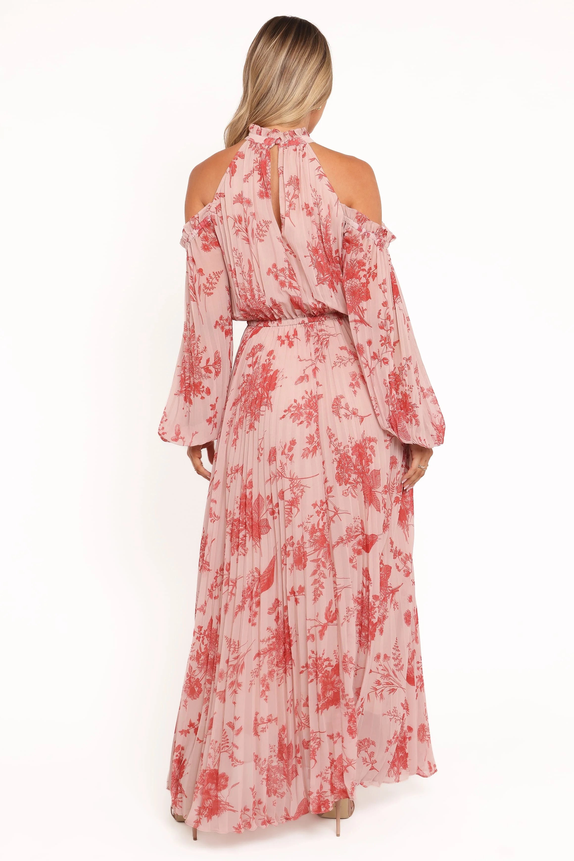 Hilary Pleated Maxi Dress - Red Floral